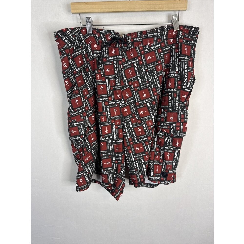 Red Dragon ThirtySix Board Shorts‎ Mens 36 Red Black Logo Swim Trunks